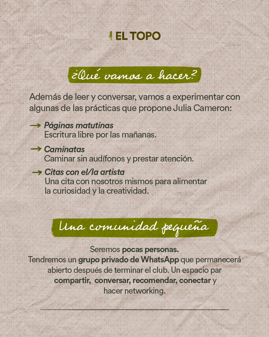 Club de Lectura del Topo | El arte de escuchar - Julia Cameron
